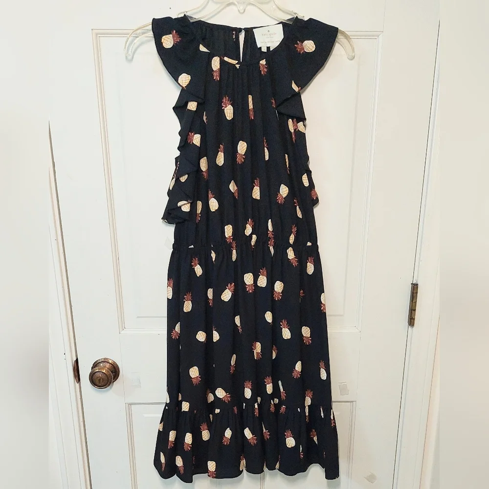 Kate Spade Pineapple Ruffle Sleeve Mini Dress, Size S